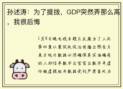 孙述涛：为了提拔，GDP突然弄那么高，我很后悔