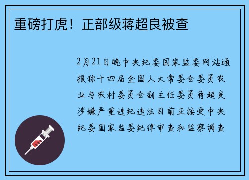 重磅打虎！正部级蒋超良被查