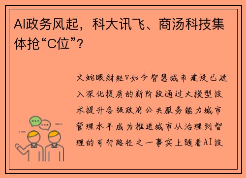 AI政务风起，科大讯飞、商汤科技集体抢“C位”？