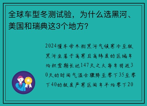 全球车型冬测试验，为什么选黑河、美国和瑞典这3个地方？