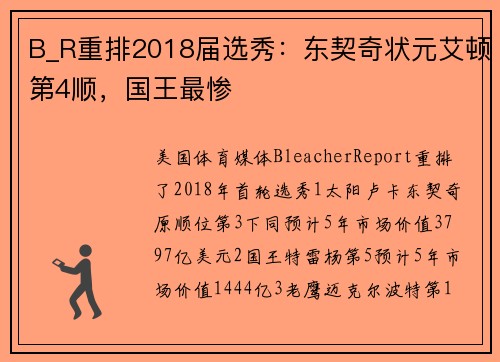B_R重排2018届选秀：东契奇状元艾顿第4顺，国王最惨