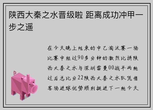 陕西大秦之水晋级啦 距离成功冲甲一步之遥